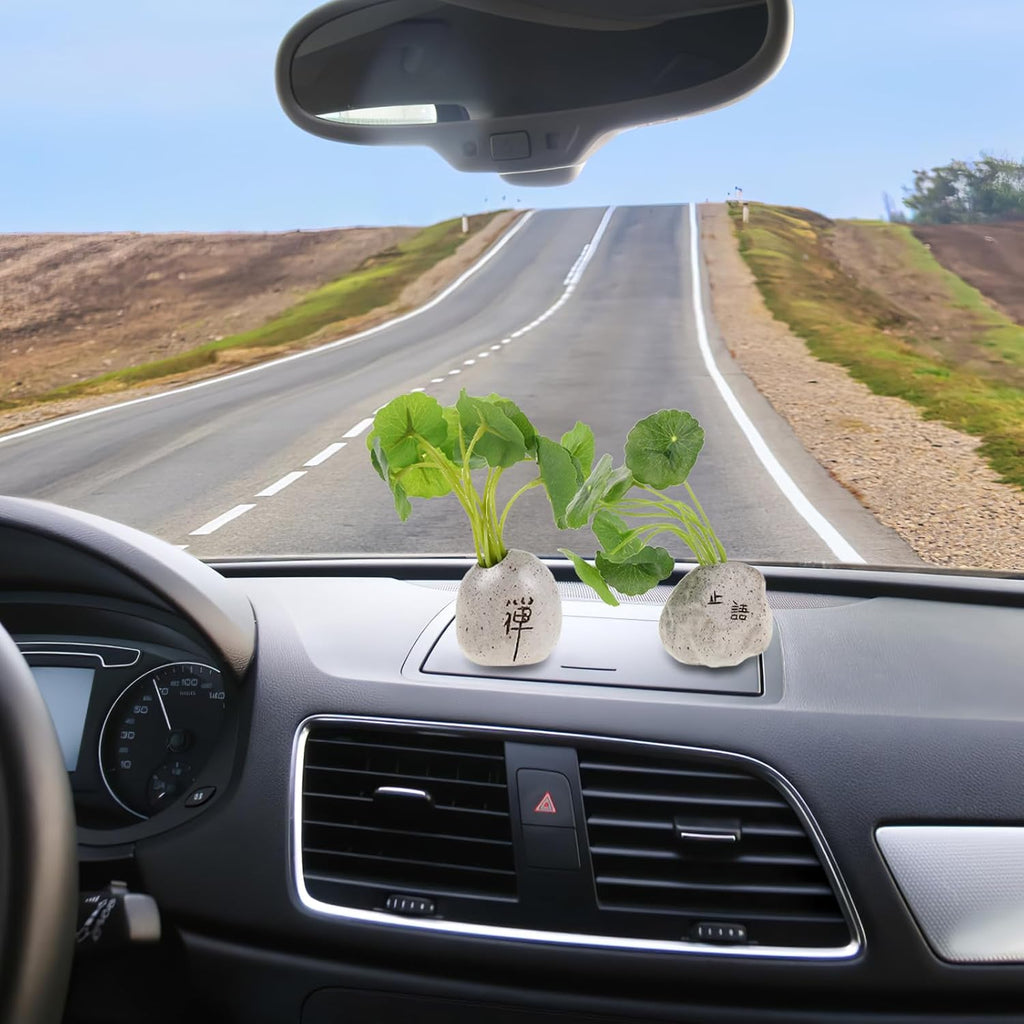 LOGOFUN 4pcs Mini Artificial Plants Car Dashboard Decor Lifelike Bonsai Simulated Potted Flowers for Home Office Interior