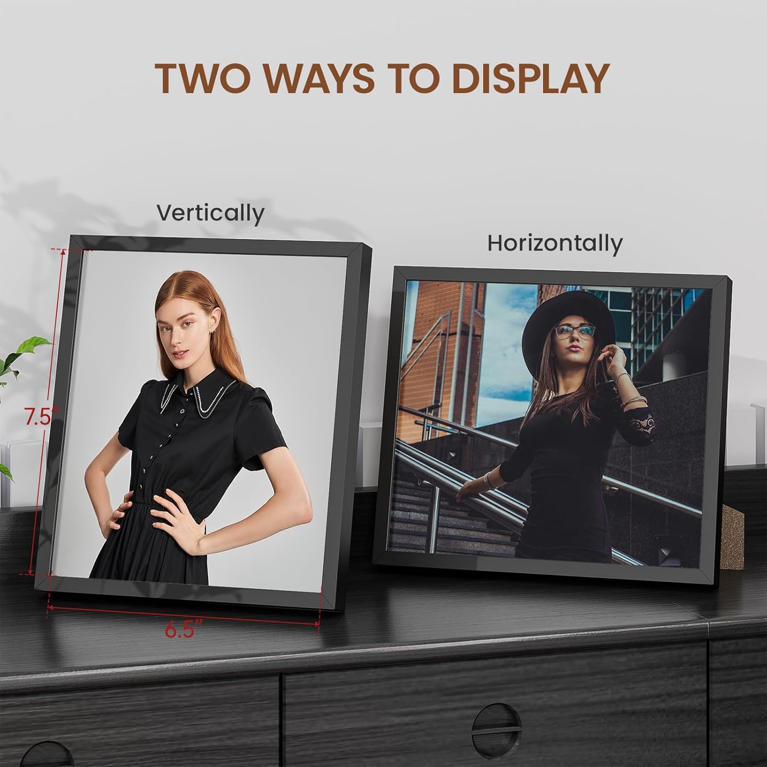 Heimlove 7x8 Metal Picture Frame,Black Aluminum Photo Frames-Real Tempered Glass,Tabletop Display,Mounting Horizontally or Vertically Decor for Wall-3 Pack