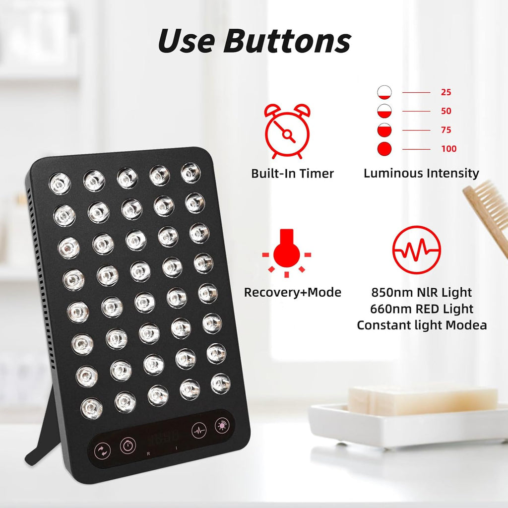 Portable Red Light and Infrared Therapy Panel for Body, 660nm and 850nm Wavelength, Built in Timer, 200w High Power Panel Promoting Sleep, Relieve Muscle Fatigue-Red Light Therapy for Face