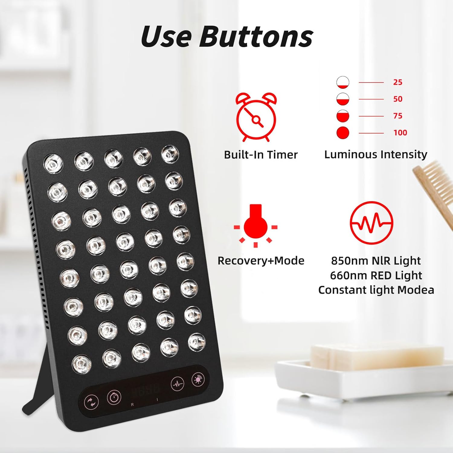 Portable Red Light and Infrared Therapy Panel for Body, 660nm and 850nm Wavelength, Built in Timer, 200w High Power Panel Promoting Sleep, Relieve Muscle Fatigue-Red Light Therapy for Face