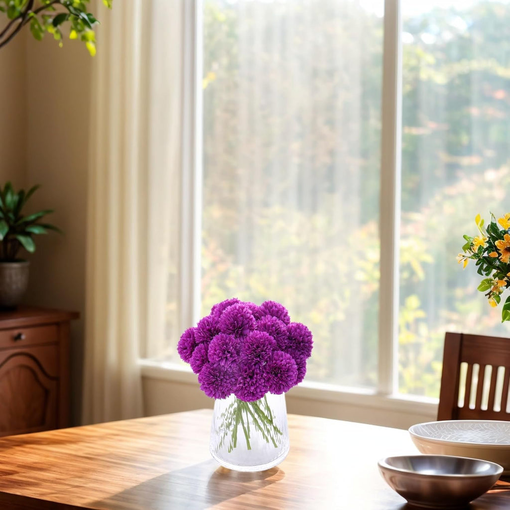 Kimura's Cabin 20Pcs Fake Mums Flowers Artificial Chrysanthemum Faux Silk Ball Flower Wedding Arrangements Bouquets Fall Office Home Kitchen Table Decor DIY Floral (Dark Purple)