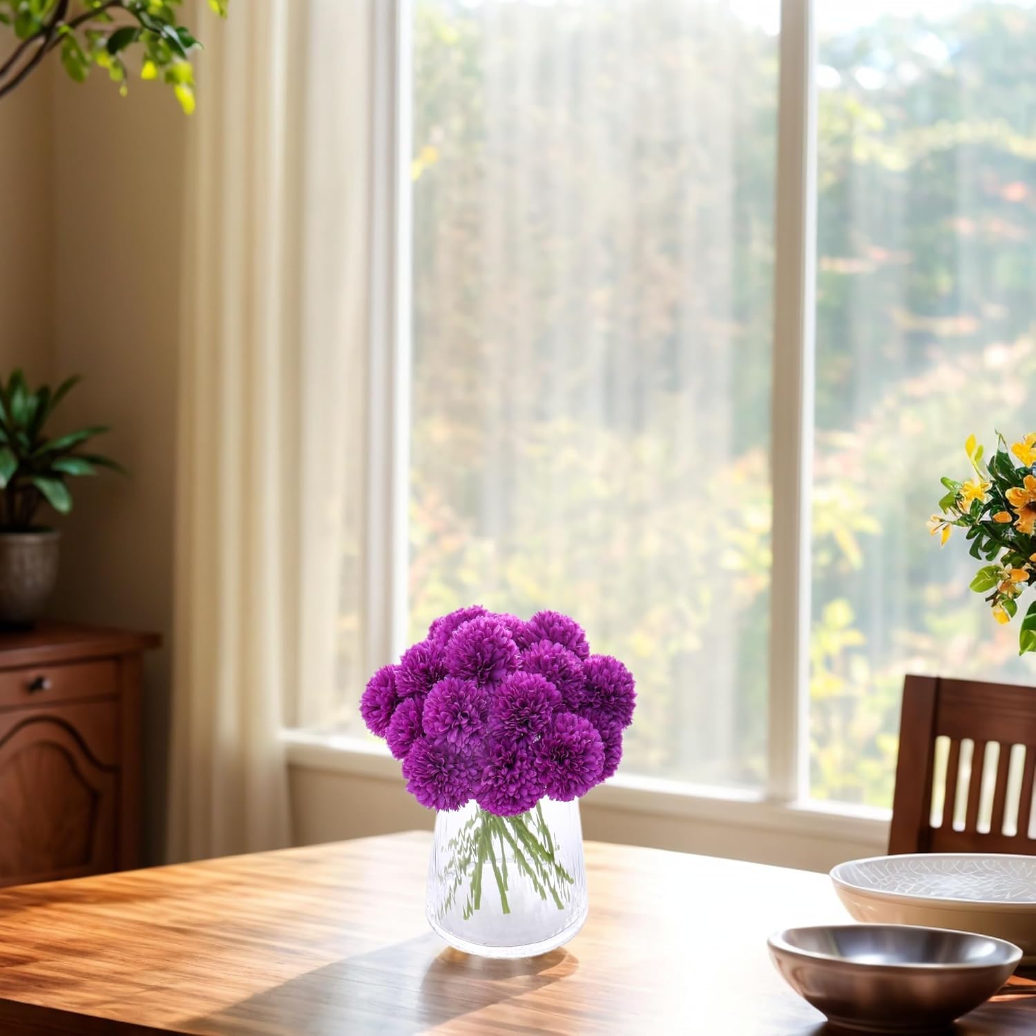 Kimura's Cabin 20Pcs Fake Mums Flowers Artificial Chrysanthemum Faux Silk Ball Flower Wedding Arrangements Bouquets Fall Office Home Kitchen Table Decor DIY Floral (Dark Purple)