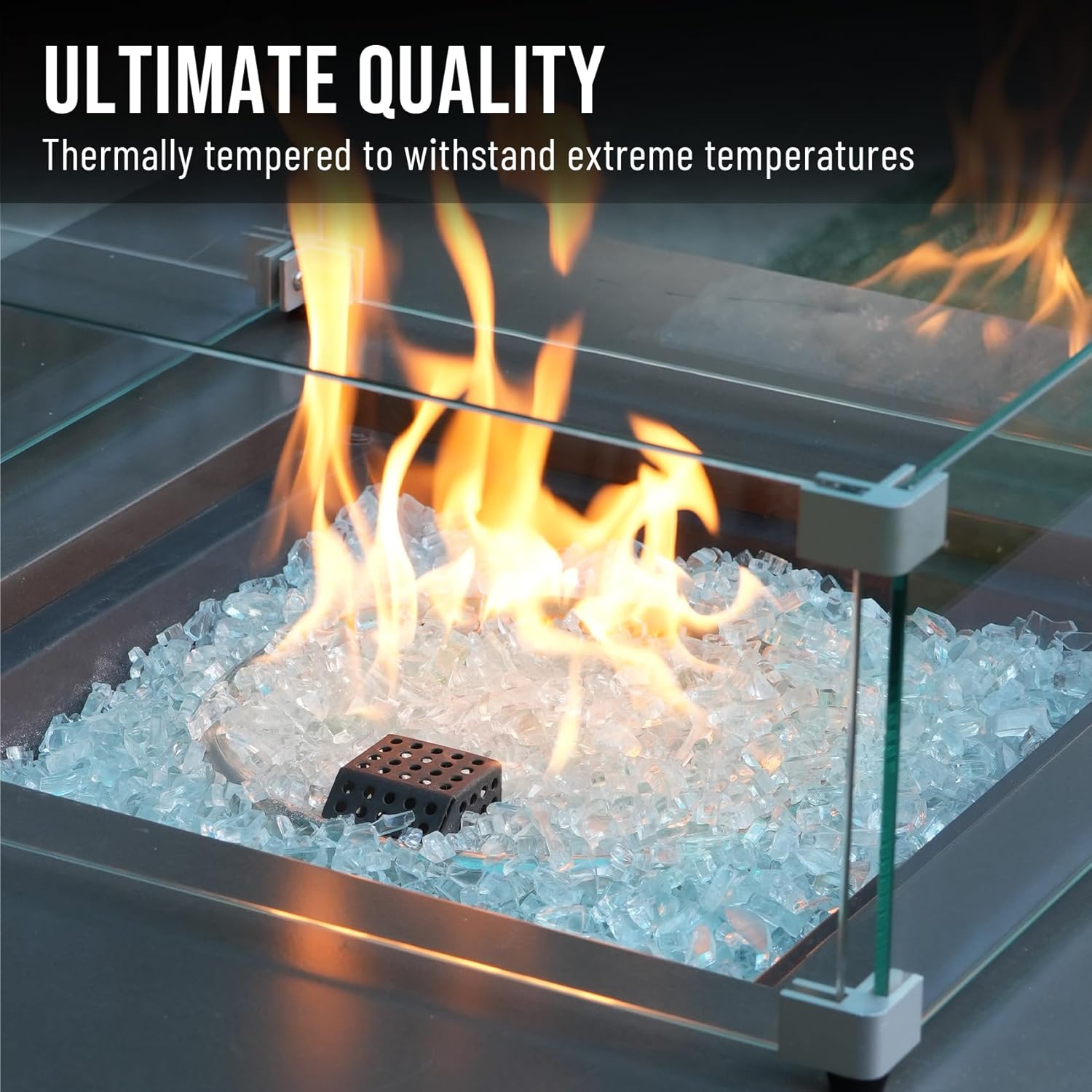Skyflame High Luster 10-Pound Regular Fire Glass for Fire Pit Fireplace Garden Landscaping Crystal Ice 1/4" Size