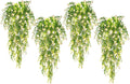 SJL Hanging Faux Plants Indoor 4pcs Fake Flowers Plant Fern with LED Lights Artificial Vines for Outdoors Real Touch Fake Plants All Year Round Eucalyptus Decor for Garden Porch (White)