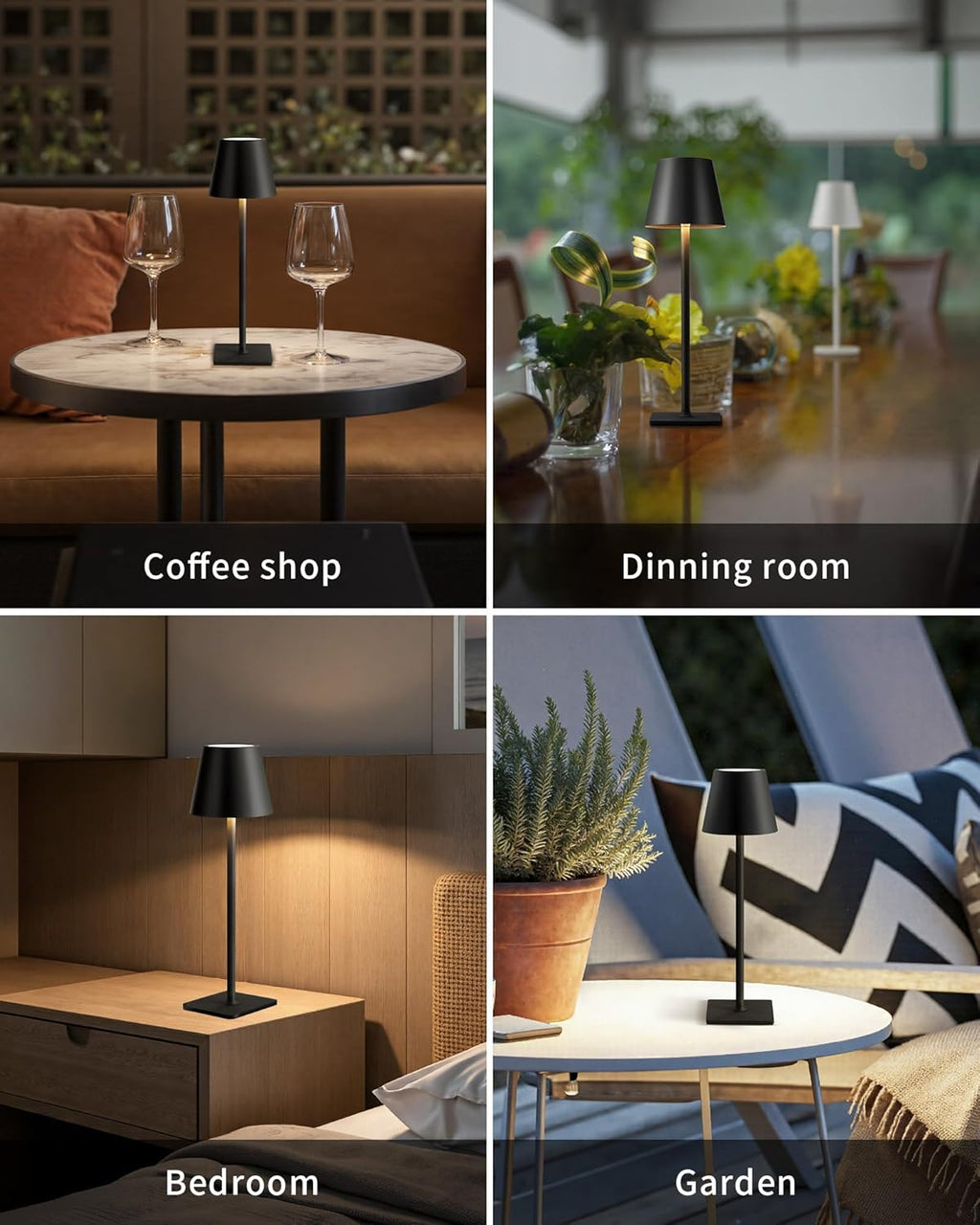KDG 2 Pack Cordless Table Lamp, Portable LED Desk Lamps, 5000mAh Battery Operated, 3 Color Stepless Dimming Up, for Restaurant, Bedroom, Outdoor Camping, Coffee Shop, Night Light, Rechargeable (Black)