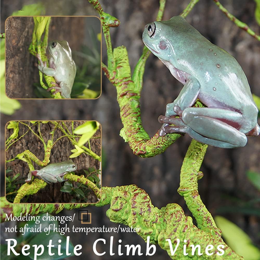 Hamiledyi Reptile Plants Bendable Jungle Climbing Vine Terrarium Branch Flexible Plastic Leaves Hanging Pet Habitat Decoration for Bearded Dragon Lizard Gecko Frog Snake Tank Accessories Decor