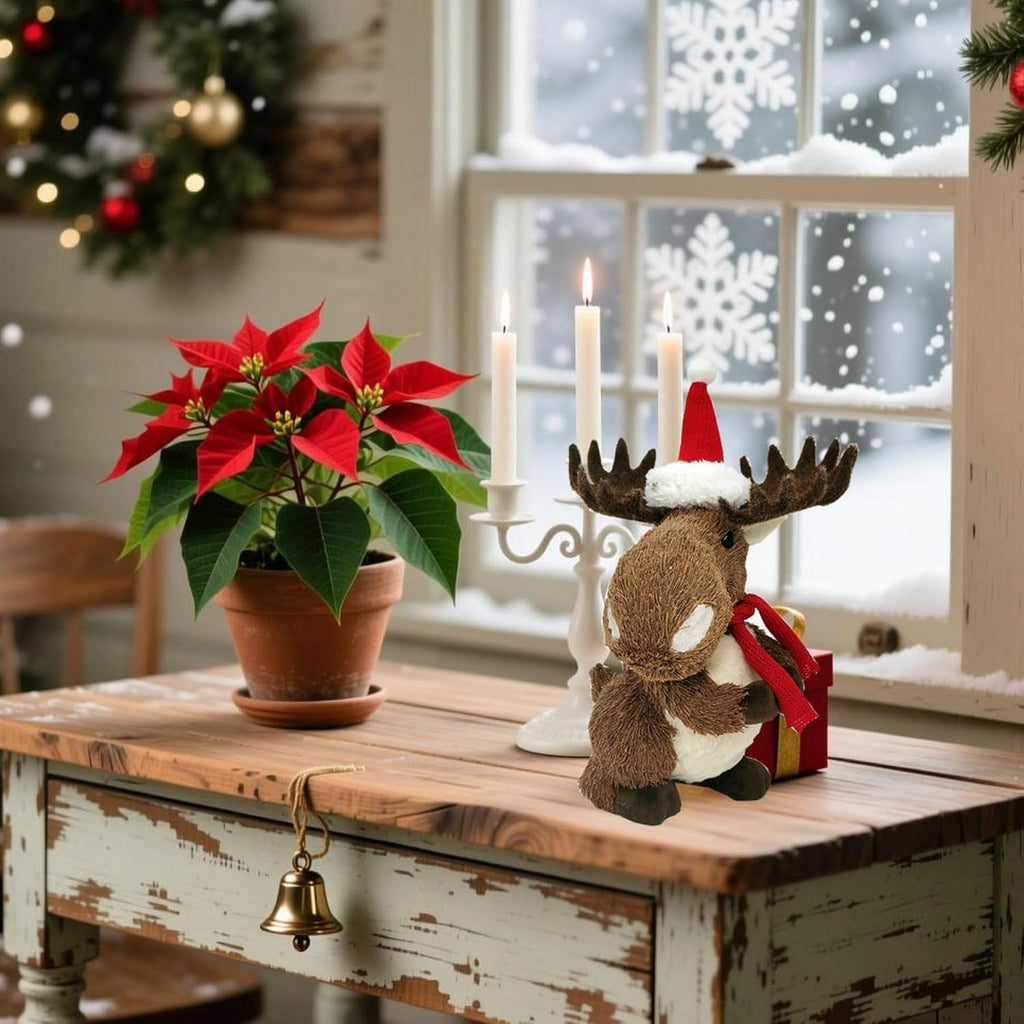 naturevibe 10.8 Inches Sisal Moose Figurine for Rustic Christmas Decorations, Woodland Animals with Holiday Accent as Christmas Table Decor or Farmhouse Decor