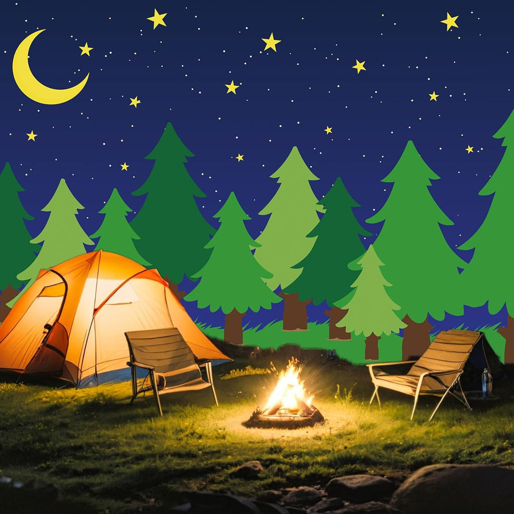 10 x 16 ft Enchanted Forest Camping Backdrop Scene Camping Background Supplies Forest Night Scene Photography Background for Theme Party Photo Banner Decoration