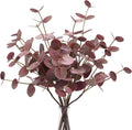 6pcs Real Touch Artificial Eucalyptus Stems Dual-Sided Lifelike Leaves Fake Eucalyptus Plants for Wedding Flower Arrangement Centerpiece Bouquet Home Office Decor(Purple)