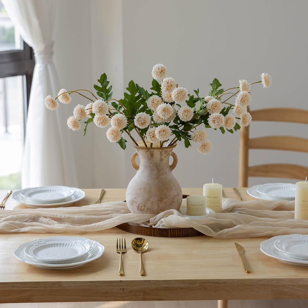 mizii 6Pcs Beige Fake Silk Pompon Mum Artificial Flowers Bulk Small Faux Chrysanthemums with Stems Floral Decorations for Wedding DIY Bouquet Centerpieces Shower Vase Home Decor (Bright Beige)