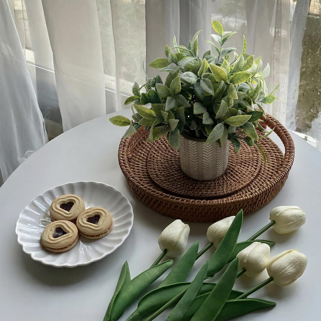Small Fake Plants in Geometry Concrete Pots Farmhouse Bathroom Decor Rustic Centerpieces for Table Decoration Shelves Faux Eucalyptus Set of 3