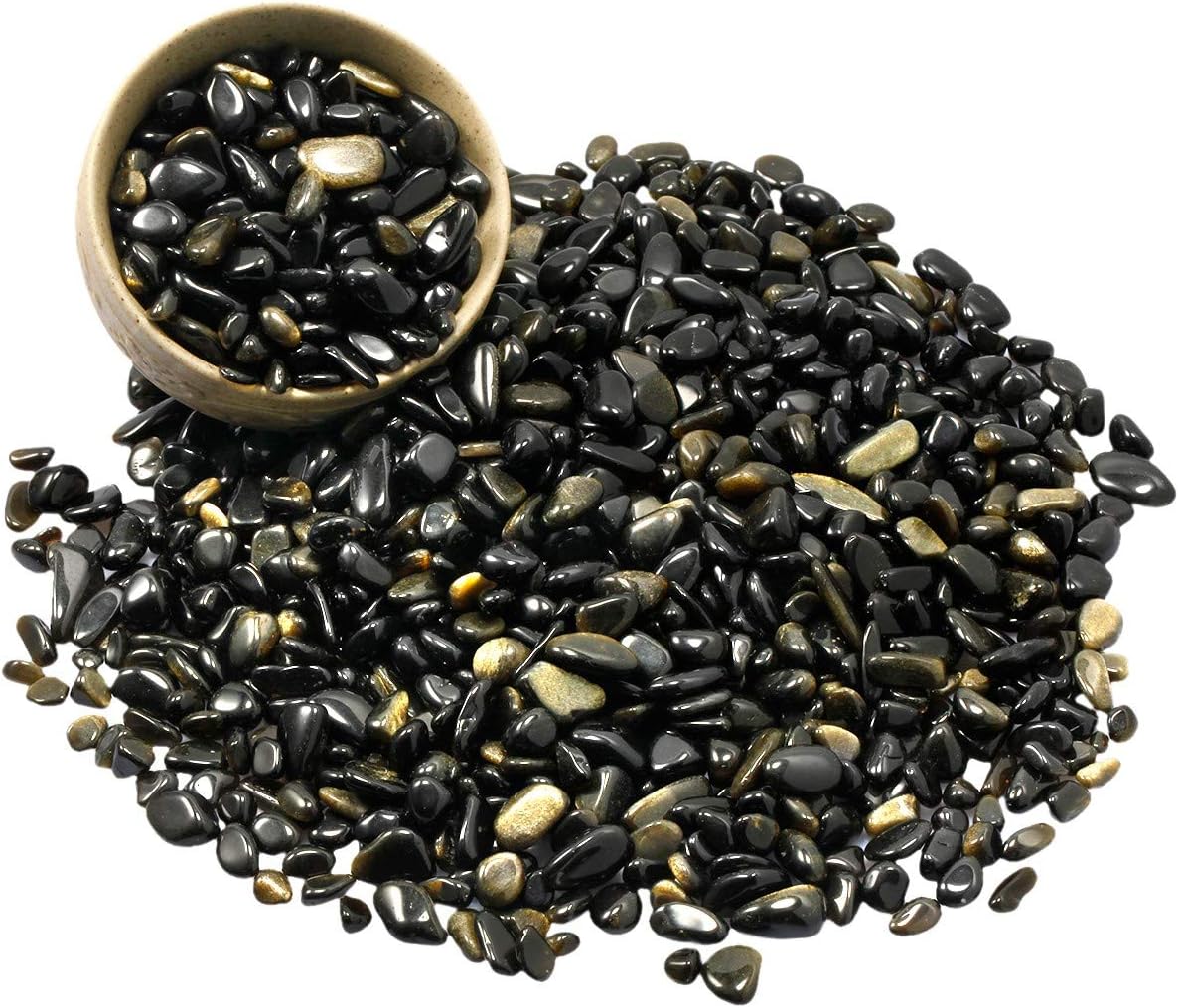 SUNYIK Gold Obsidian Tumbled Chips Crystal Crushed Pieces Irregular Shaped 1pound(About 460 gram)