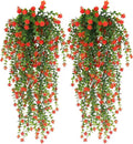 WEISPARK Artificial Hanging Flowers, 4pcs Fake Eucalyptus Vine Faux Flower Greenery Garland Plastic Plants for Indoor Outdoor Wall Garden Wedding Home Party Decor (Orange-4pcs)