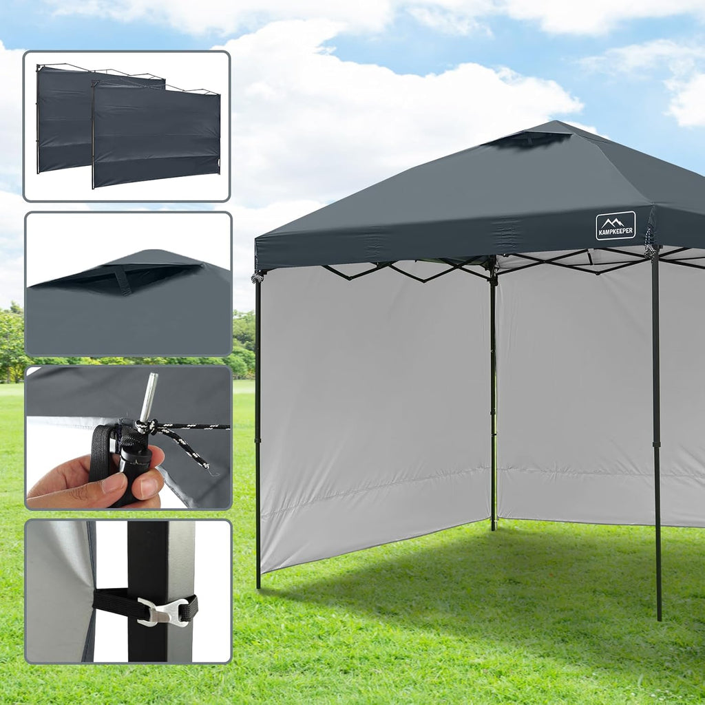 KAMPKEEPER 10x10 Easy Pop Up Canopy Tent with Sidewalls, Instant Outdoor Shade Shelter with Removable 10FT Sun Walls, Quick Setup Waterproof and UV-Resistant for Patio (Dark Gray, 2 sidewall)