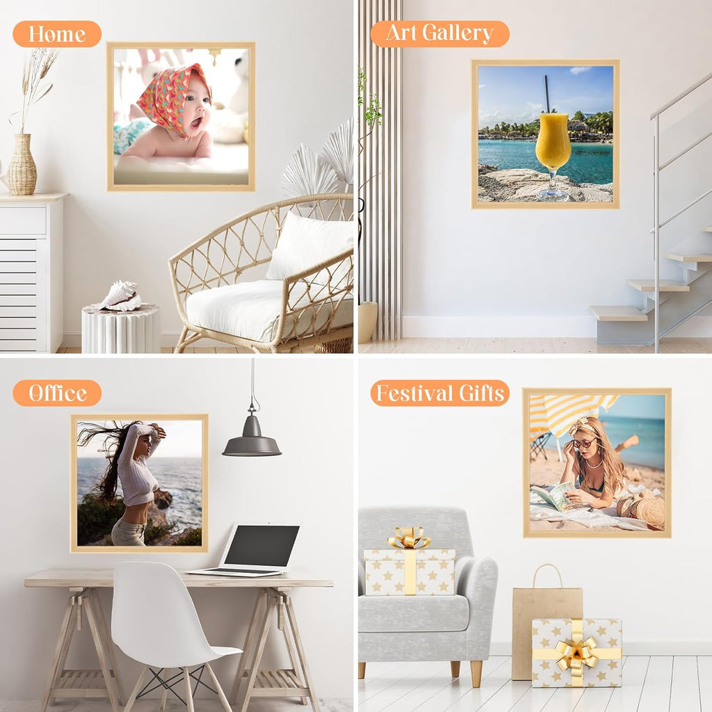 18x18 Wood Frame, Rustic Natural Wooden 18x18in Poster Picture Frame, Modern Beige Woodgrain 18 x 18inch Gallery Wall Photo Frame with HD Plexiglass, Horizontal Vertical Wall Mounting Display 1pcs