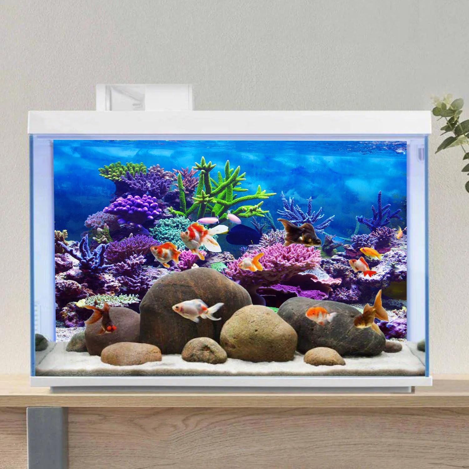 AWERT 60x24 inches Vinyl Underwater Theme Aquarium Background Colorful Coral Tropical Fish Undersea World Fish Tank Background