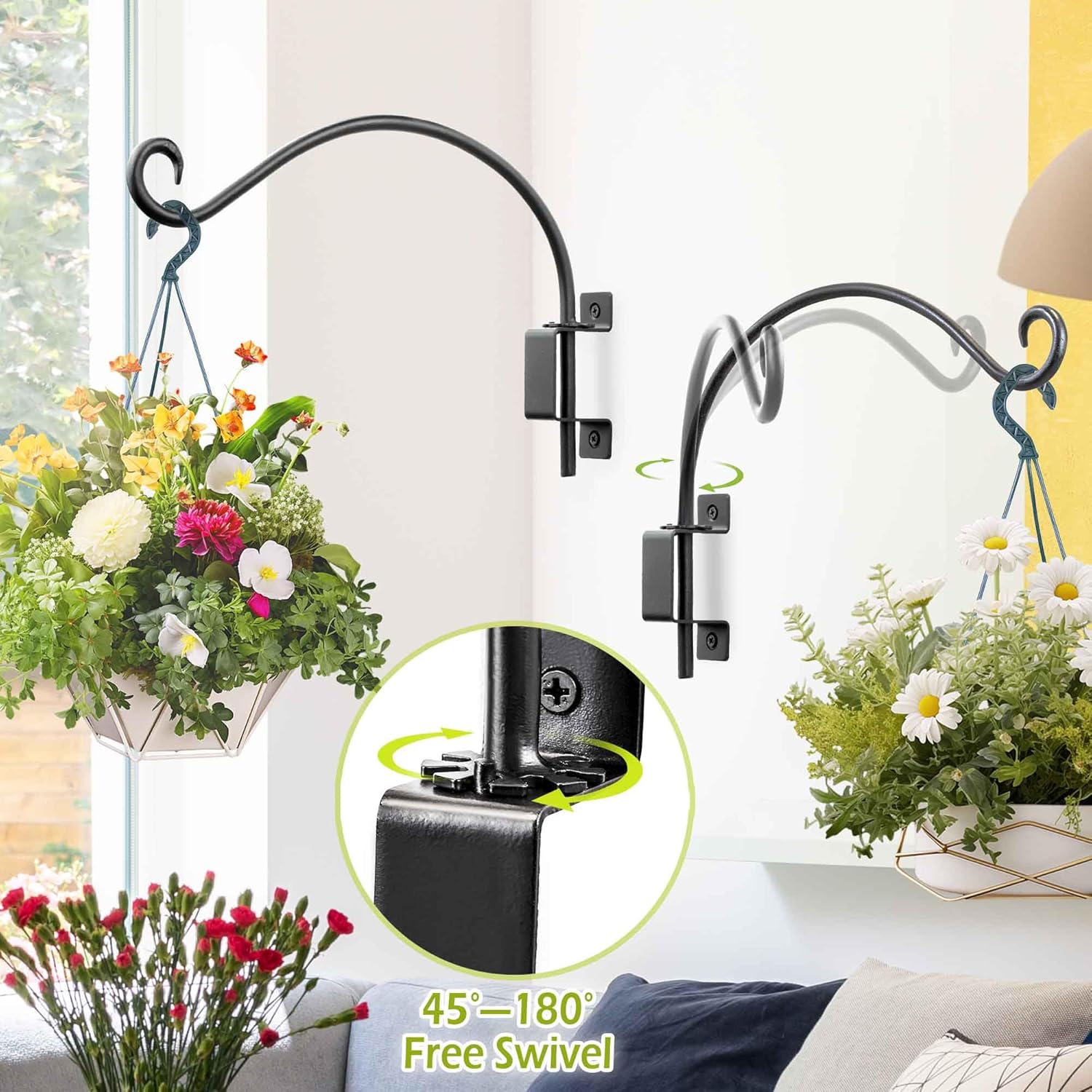 Swivel Bird Feeder Hanger Hook: Swivel Hanging Plant Bracket Outdoor - Wall Mount Hanging Hook for Bird Feeder 16-Inch