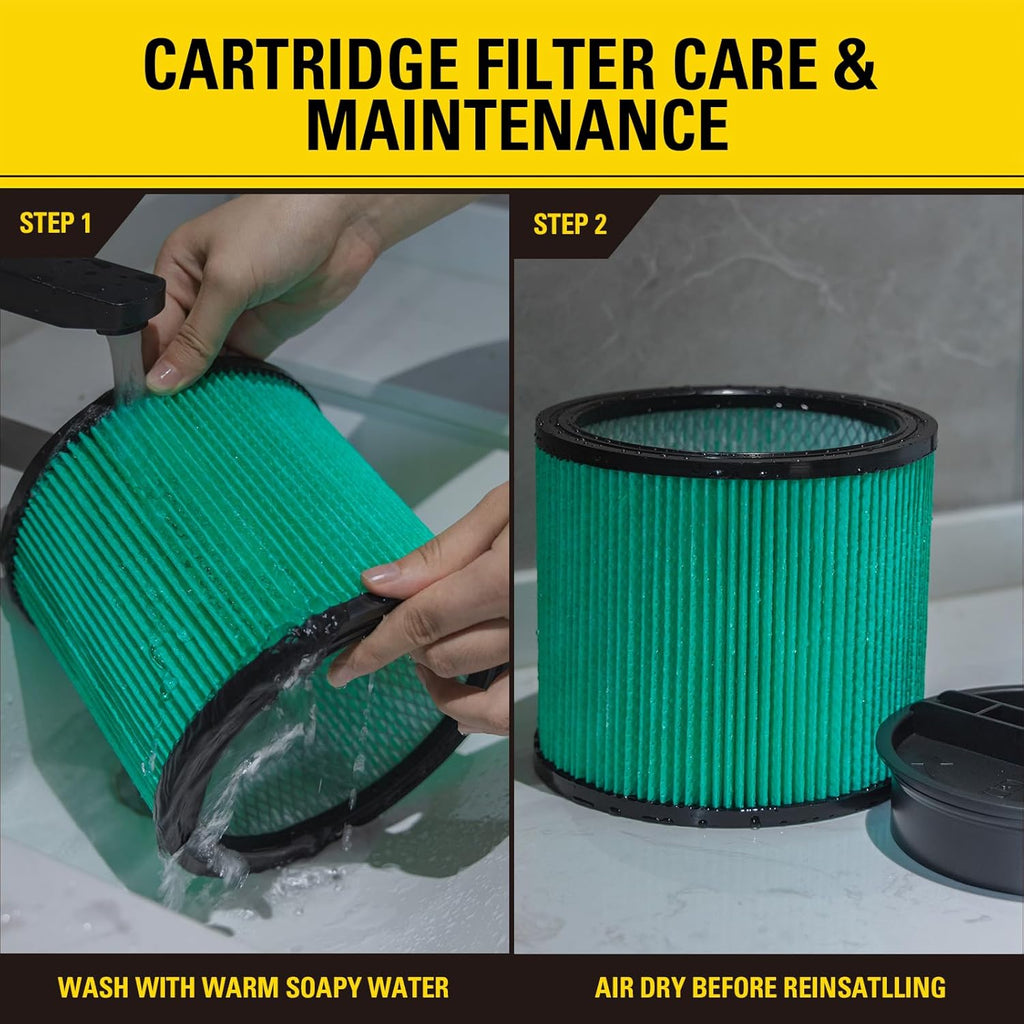 Stanley 08-2566H HEPA Cartridge Filter – Fits Most 5–18 Gallon Wet/Dry Vacuums – High Efficiency, Washable & Reusable Replacement Filter