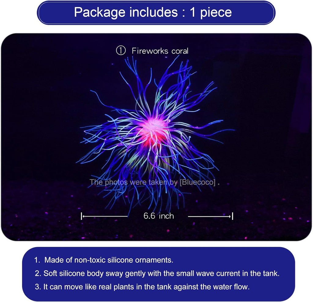 Soft Silica Gel Moves Naturally with Water Flow, Aquarium Decorations Glow in The Dark, Glowing Coral Ornaments for Fish Tank Decorations (Green, Fireworks)