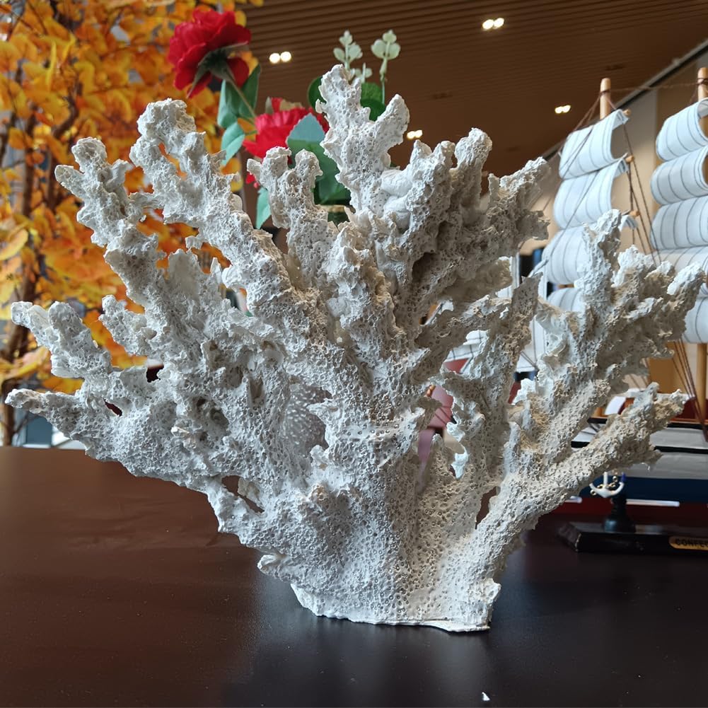 decorlWhite reefs, Artificial Coral Statues, Nautical Decorations for Beach Themed Homes, Resin Artificial Coral Ocean Decorations (Large Size)