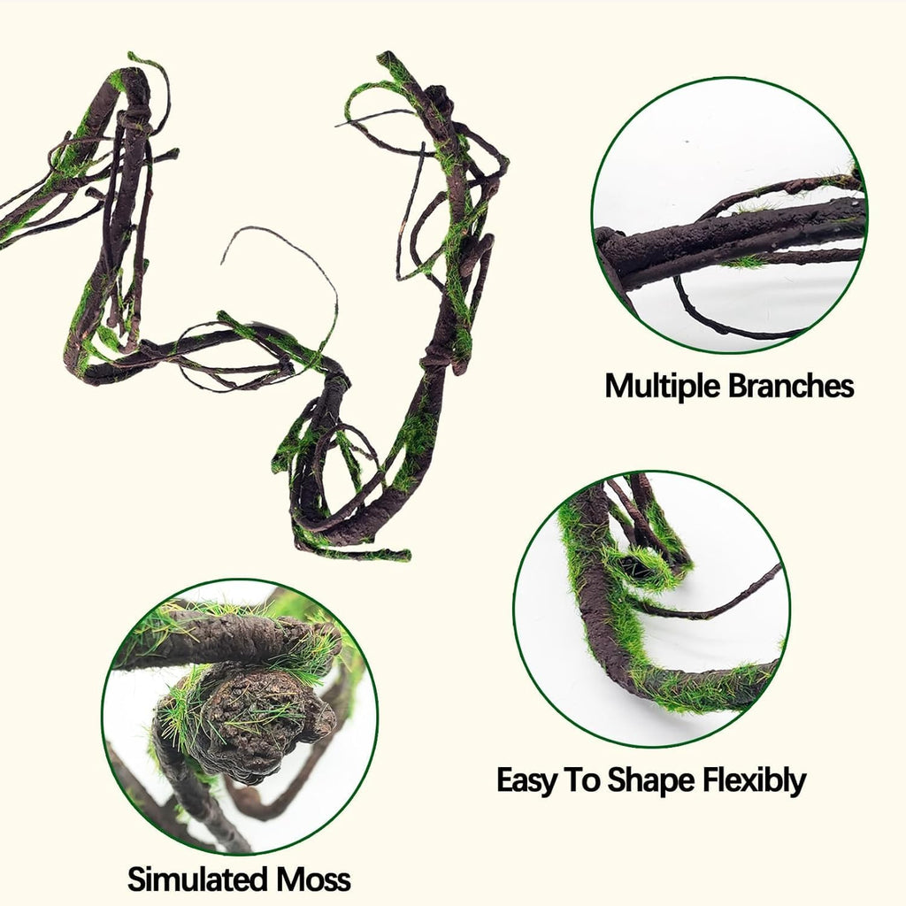 BNOSDM Reptile Bend-A-Branch Vines with Moss,Bendable Reptile Jungle Vines,Bearded Dragon Climbing Plants Tank Accessories,Pet Habitat Decor for Chameleon Geckos Snakes Lizards Frogs