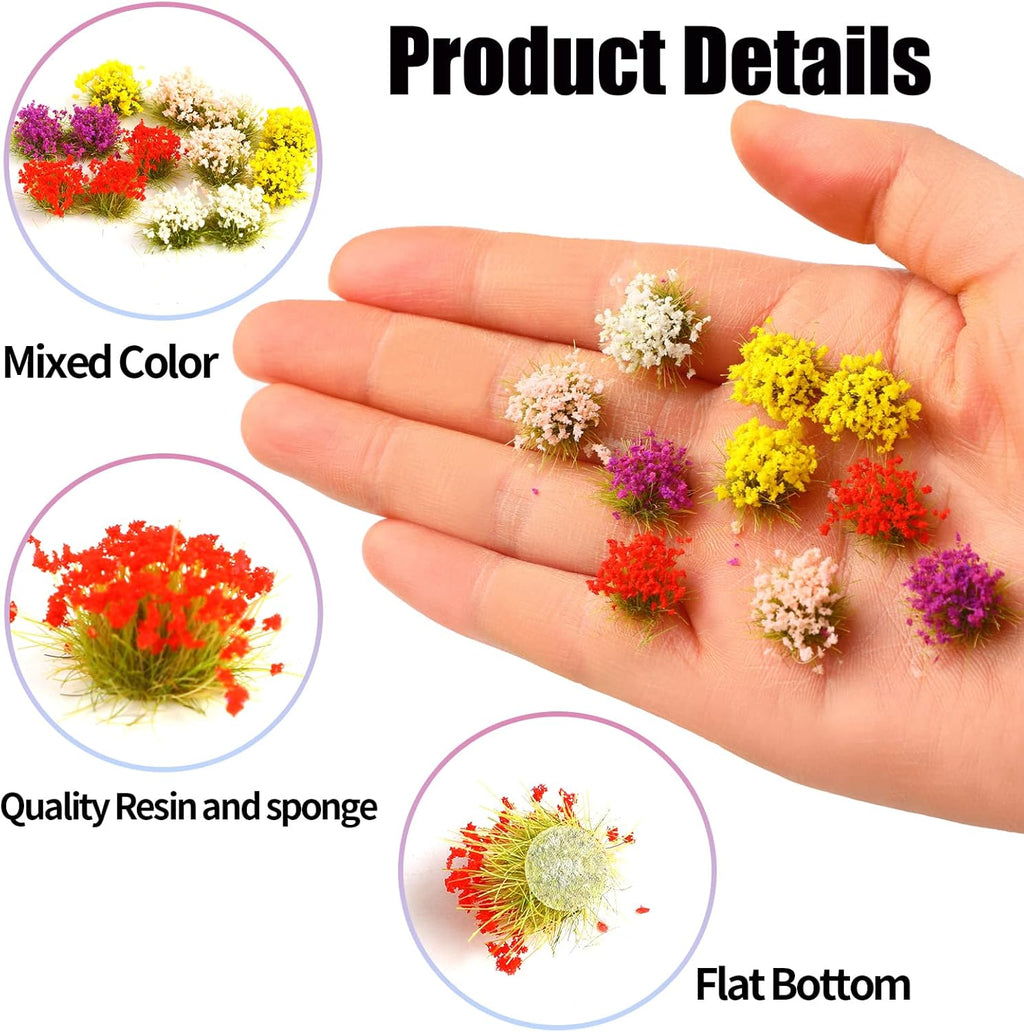FOIMAS 60pcs Miniature Flower Cluster Colorful Flower Vegetation Groups Grass Tufts Static Scenery Model for DIY Craft Train Landscape Railroad Scenery Sand Military Layout Model War Gaming Terrain