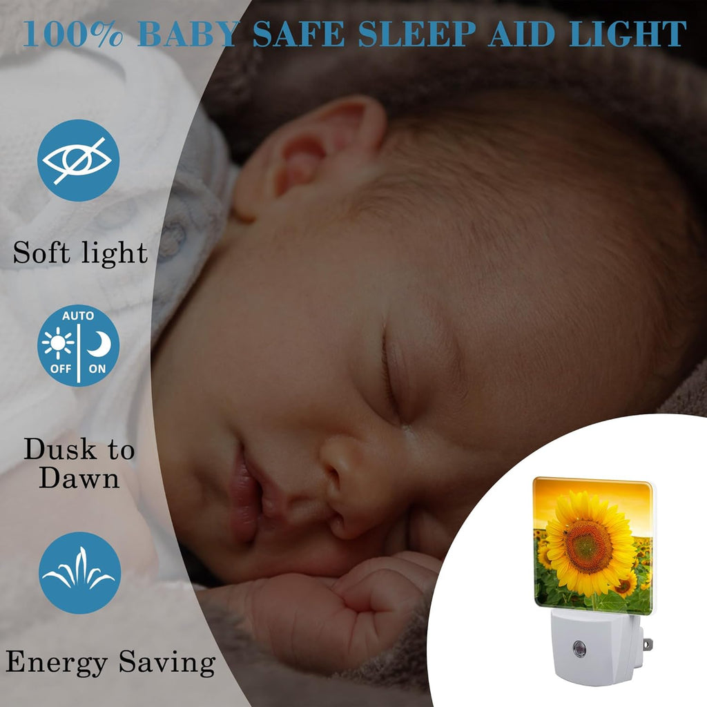Plug in Night Lights Sunset Sunflower Field Nightlight Plug Into Wall Dusk to Dawn Sensor LED Night Light for Kid Girls Boys Women Men Room Decor, Hallway, Kitchen, Bathroom, Nursery, Stairs