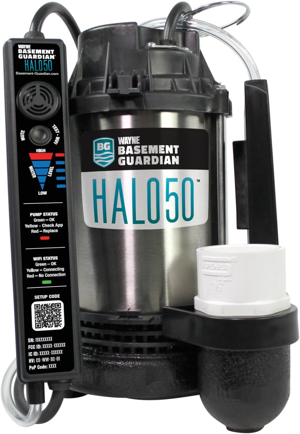 WAYNE HALO50 Smart Sump Pump – ½ HP Stainless Steel Basement Protection Pump, Up to 5,100 GPH – Digitally Connected Flood Protection with App Monitoring – Quiet Operation