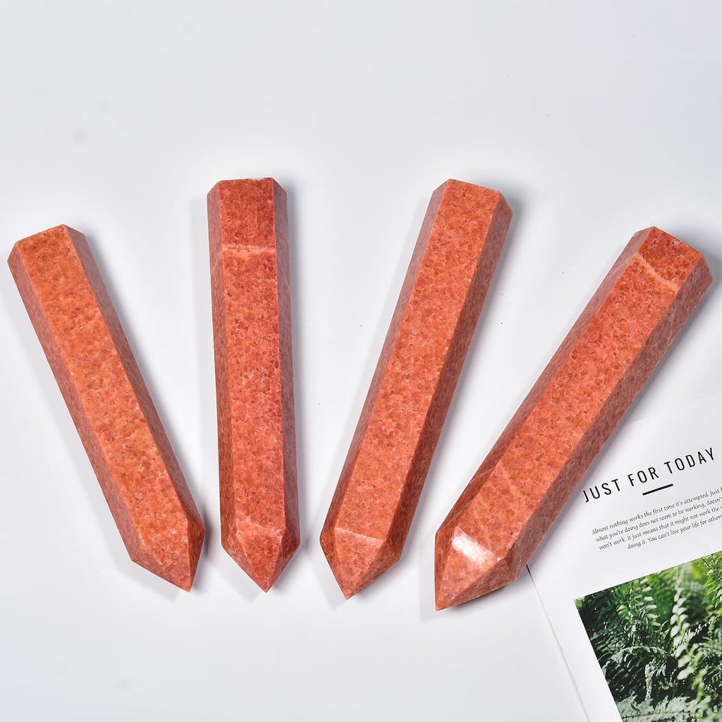 JIC Gem Extra Large Sunstone Healing Crystal Wand 6 Faceted Sunstone Quartz Crystals Obelisk Tower Points Crystals Decor Reiki 4.0-4.4 Lbs