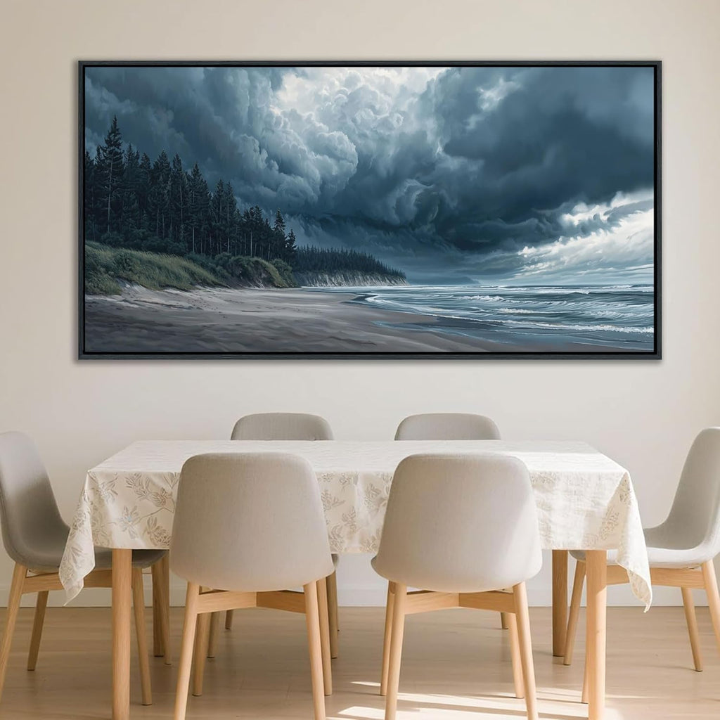 YDYSUNE Beach Wall Art Largr Canvas Decor Ocean Painting Navy Blue Picture Artwork Modern Seascape Storm Forest Decoration Framed for Living Room Bedroom Home Office Decor Size 24x48 Inches