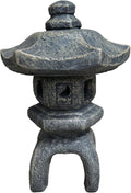 Japanese Lantern – 2-Piece Concrete Pagoda Statue with Open Windows, 17”H Heavy Stone Garden Lantern, Weatherproof Outdoor Decor, Autumn Brown Stain Color
