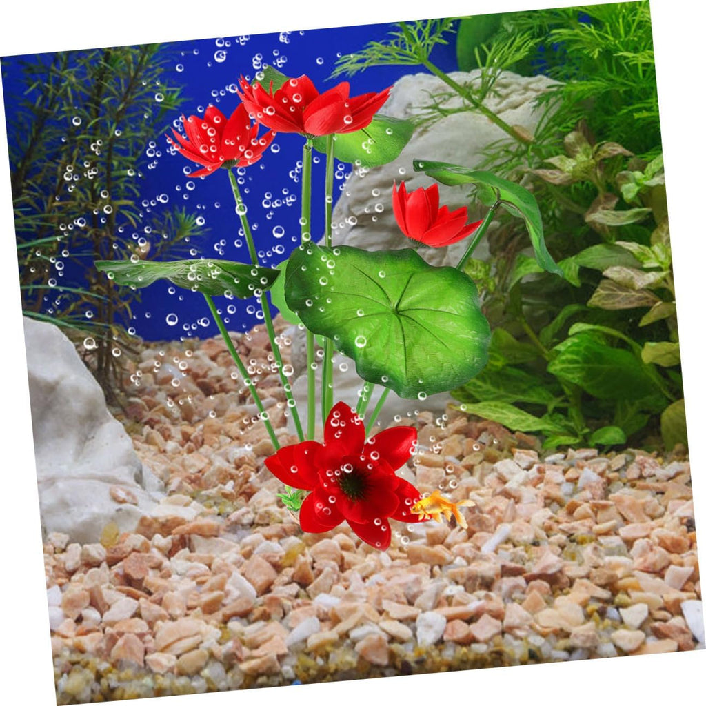 2pcs Realistic Artificial Fish Tank Plants Sturdy Plastic Aquarium Water Grass with Green Stems and Leaves Lifelike Lotus Flowers for Home and Pet Aquarium Decorations