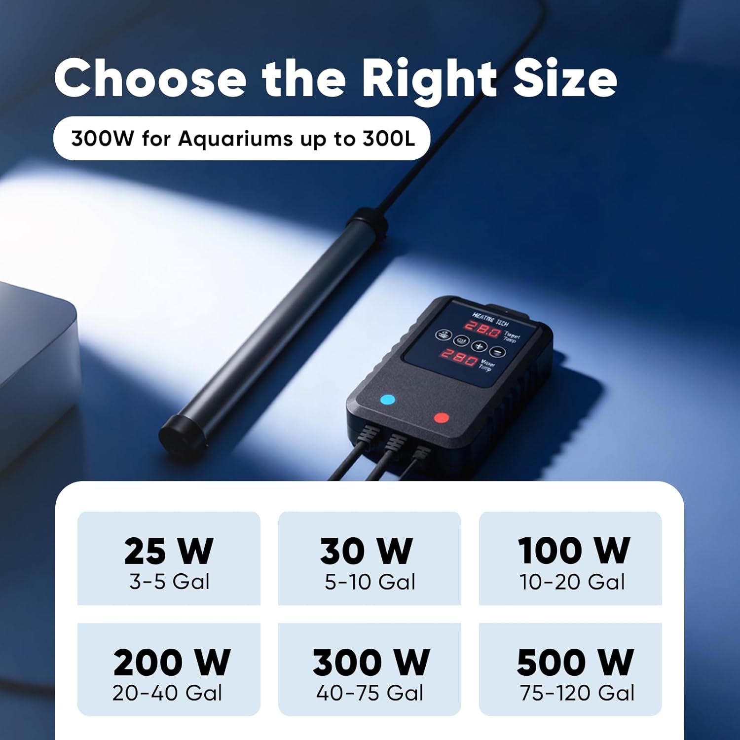 Aquarium Heater 100W, Submersible Fish Tank Heater for 10–20 Gallon Tanks, Digital Display Temperature Controller, Adjustable Thermostat, Overheat & Dry-Run Protection for Betta, Turtle
