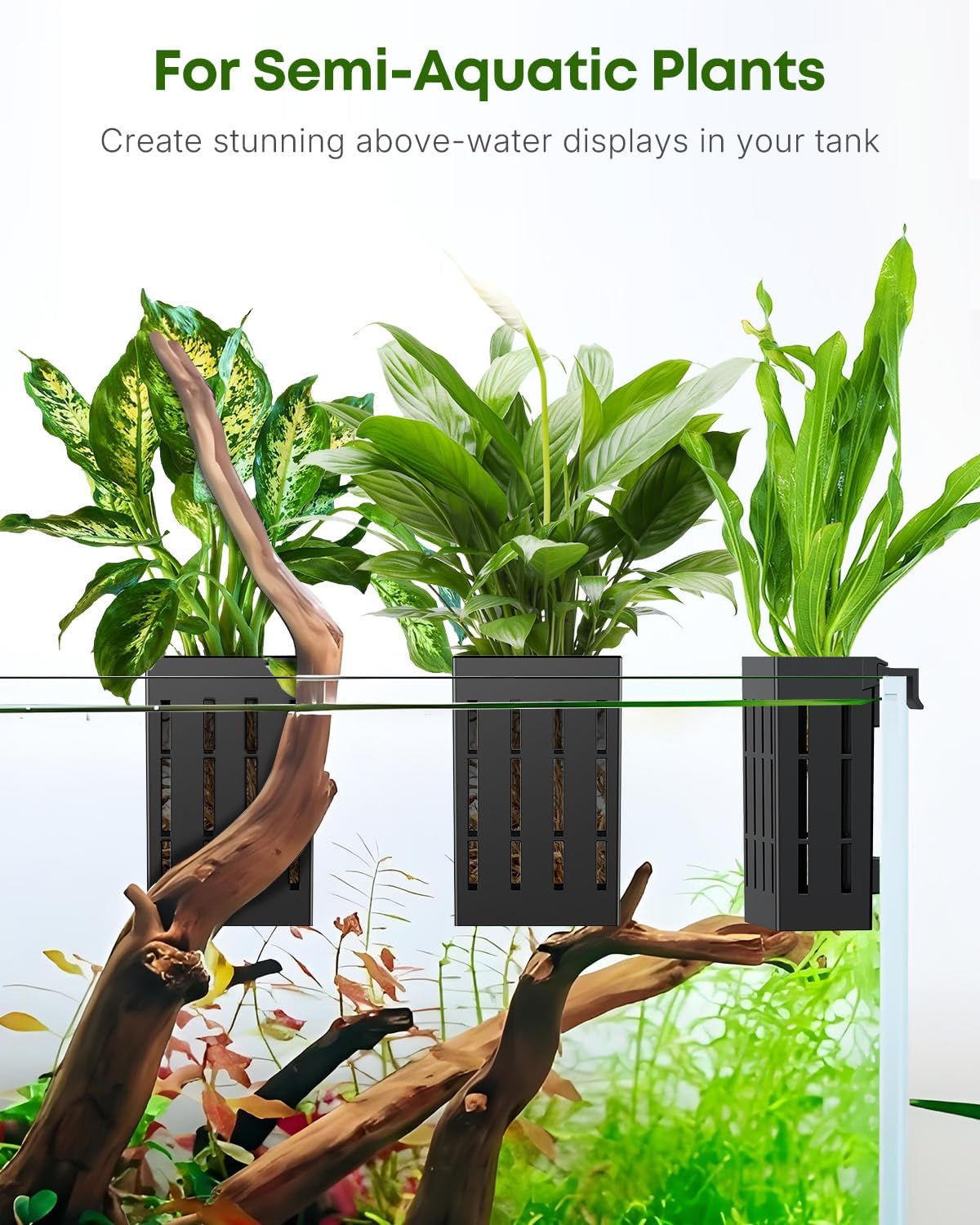 Pawfly 4 Pcs Black Aquarium Plant Holder, Hanging Plastic Fish Tank Plant Pot for Aquascape Decoration