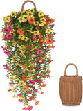 3 PCS Artificial Fake Hanging Flowers Plants with Basket for Spring Autumn Outdoor Outside Decoration, UV Resistant Faux Plastic Fabric Flower for Garden Porch Patio Balcony Yard Decor（Mix）