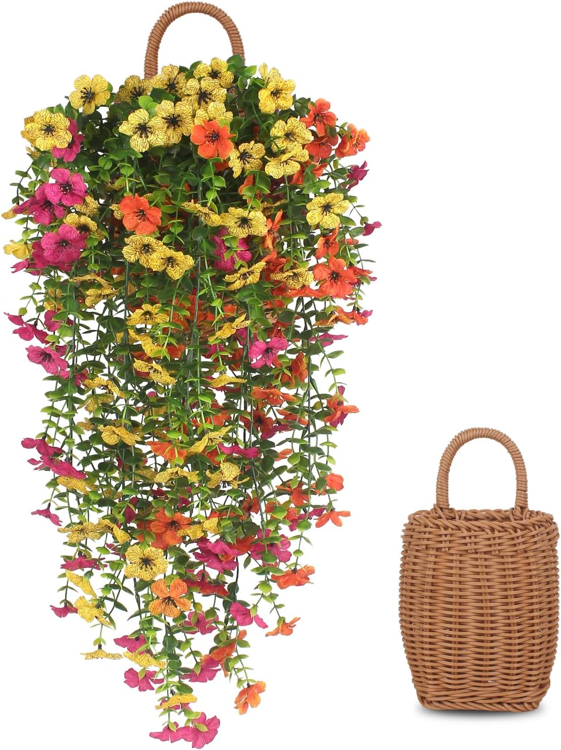 3 PCS Artificial Fake Hanging Flowers Plants with Basket for Spring Autumn Outdoor Outside Decoration, UV Resistant Faux Plastic Fabric Flower for Garden Porch Patio Balcony Yard Decor（Mix）