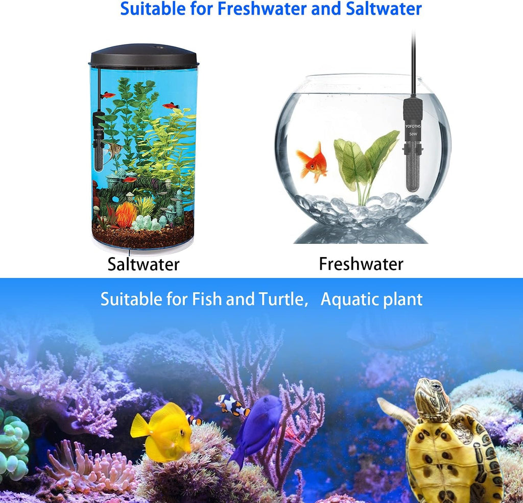 Adjustable Mini Aquarium Heater 5-10 Gallons Submersible Small Fish Tank Heater 50W Digital Display Thermostat External Temperature Controller (50W)
