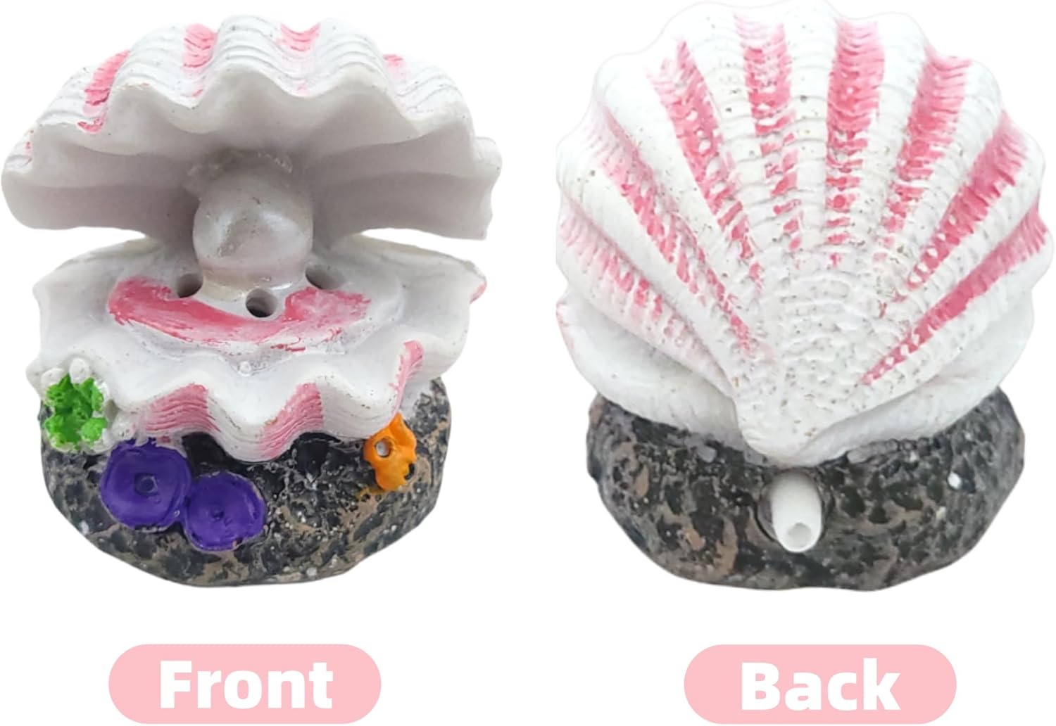 Aquarium Shell Decor Air Bubble Stone with Air Stone Bubbler Volcano Ornament Mini Cute Undersea Clam Pearl Ornaments for Fish Shrimp Crab Betta Tank