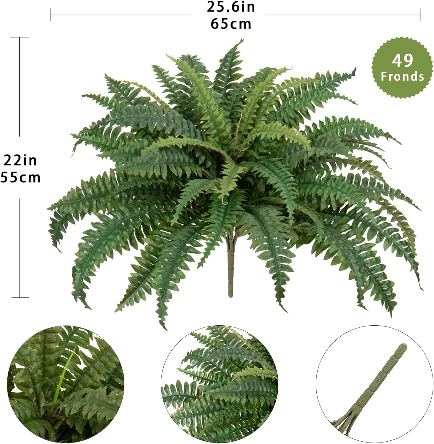 Artificial Ferns 25.6" Dia. - Faux Ferns for Outdoor Planter & Hanging - Fake Plant Shrubs for Home Garden Porch Farmhouse Decor