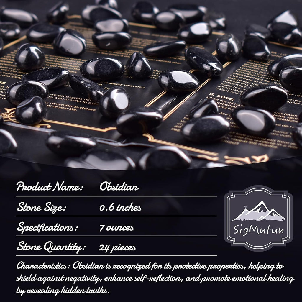 Obsidian Healing Crystal Stone Set - 24 Pieces, 0.6" Natural & Polished Stones for Healing, Meditation, Reiki, Chakra, Crafting & Decoration