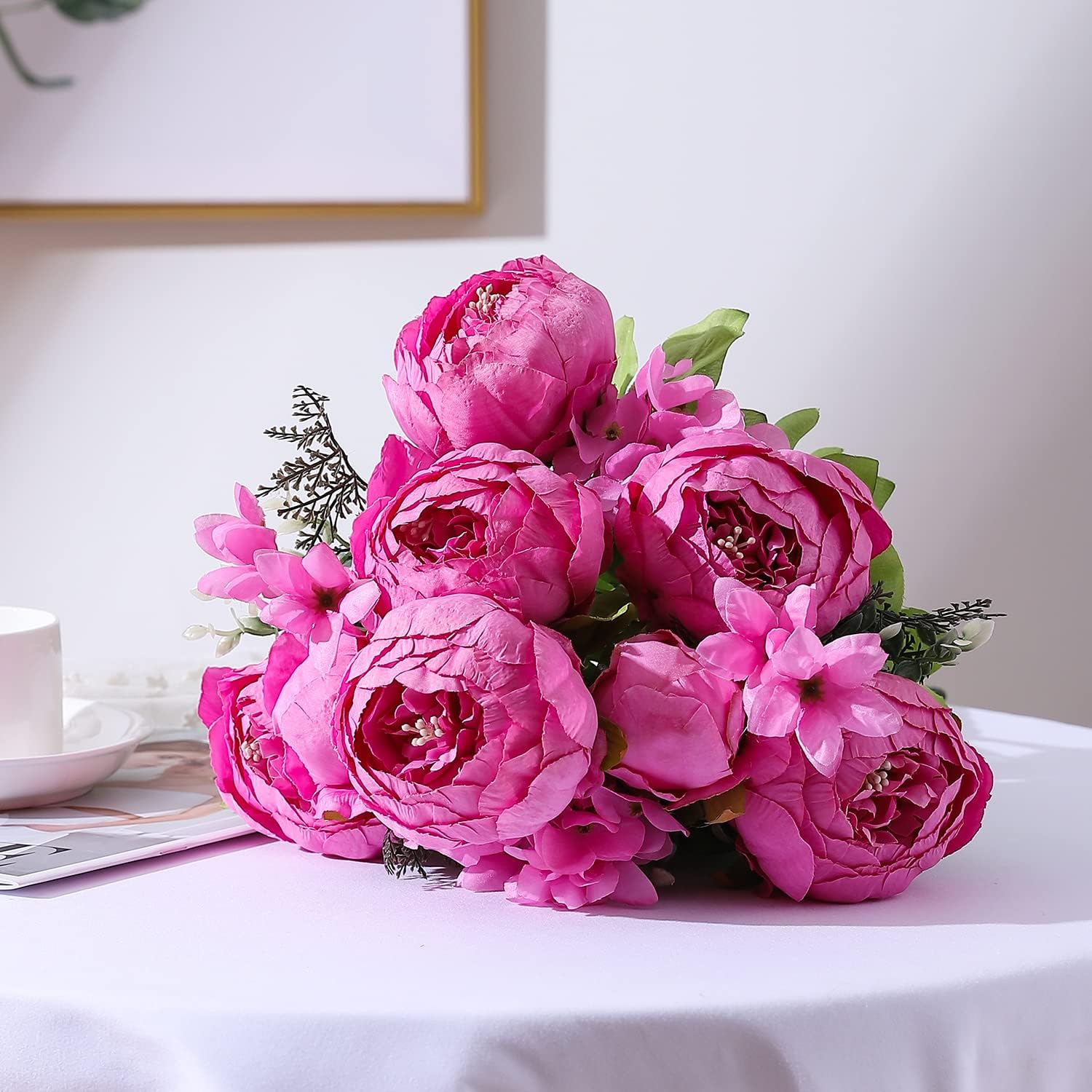 Duovlo Springs Flowers Artificial Silk Peony Bouquets Wedding Home Decoration,Pack of 1 (Spring Peach Pink)