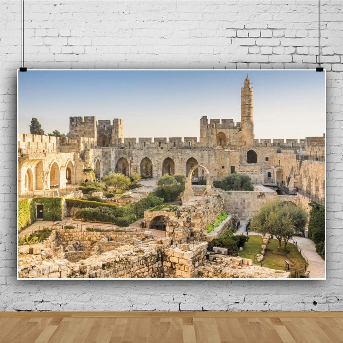 Jerusalem Backdrop Israel Historical Site Backdrops Old City Tower of David Backdrop for Commemorate Theme Portrait Photography Background 6x6ft Banner Photo Booth Studio Props