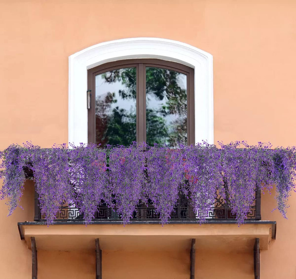 RECUTMS 4pcs Artificial Hanging Plants Indoor Fake Hanging Plants Wall Purple Faux Ferns for Home Garden Wedding Party Indoor Outdoor Decorations