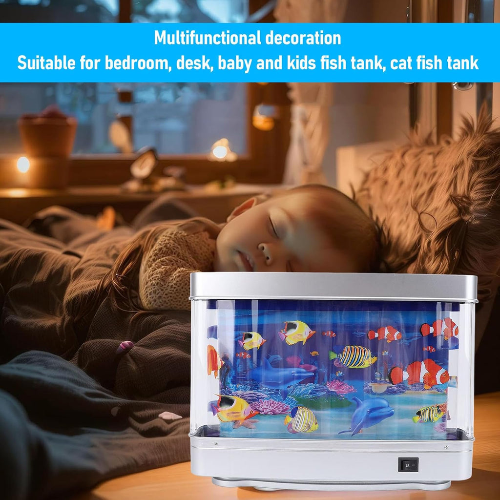 TOPINCN Fake Motion Fish Tank Mini Aquarium Artificial Aquarium Lamp with Moving Fish Virtual Ocean Night Light Sensory Relaxing LED Tank for Bedroom Office Desk