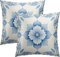Boho Blue & White Floral Throw Pillow Covers Set of 2 Ultra-Soft All-Season Pillow Shams with Hidden Zipper,Durable for Sofa Bed Car Decor & Gift Luxury 18x18IN