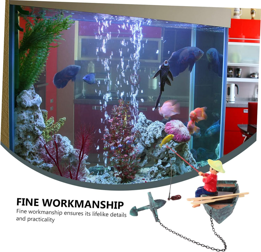 1pc Dynamic Aquarium Fisherman Decor with Air Pump Compatibility Lifelike Resin Adornment for Fish Tank Landscape Compact and Aquarium Ornament