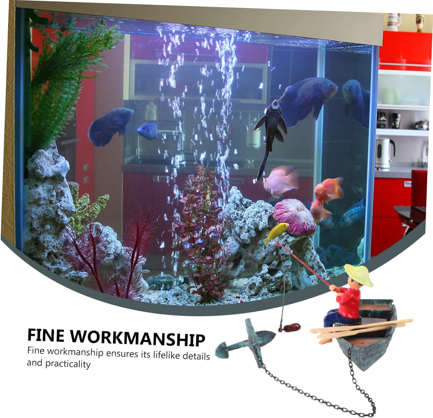 1pc Dynamic Aquarium Fisherman Decor with Air Pump Compatibility Lifelike Resin Adornment for Fish Tank Landscape Compact and Aquarium Ornament