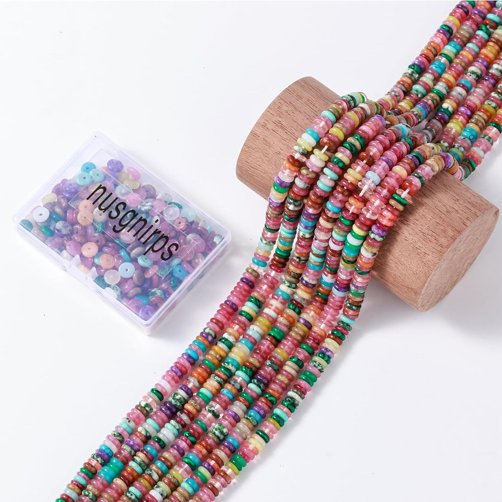 Natural Dark Mix Colored Stone Disk Spacer Beads 6x2mm 38cm/str Flat Rondelle Loose Semi Gemstone Caps for Making Bracelets Necklace
