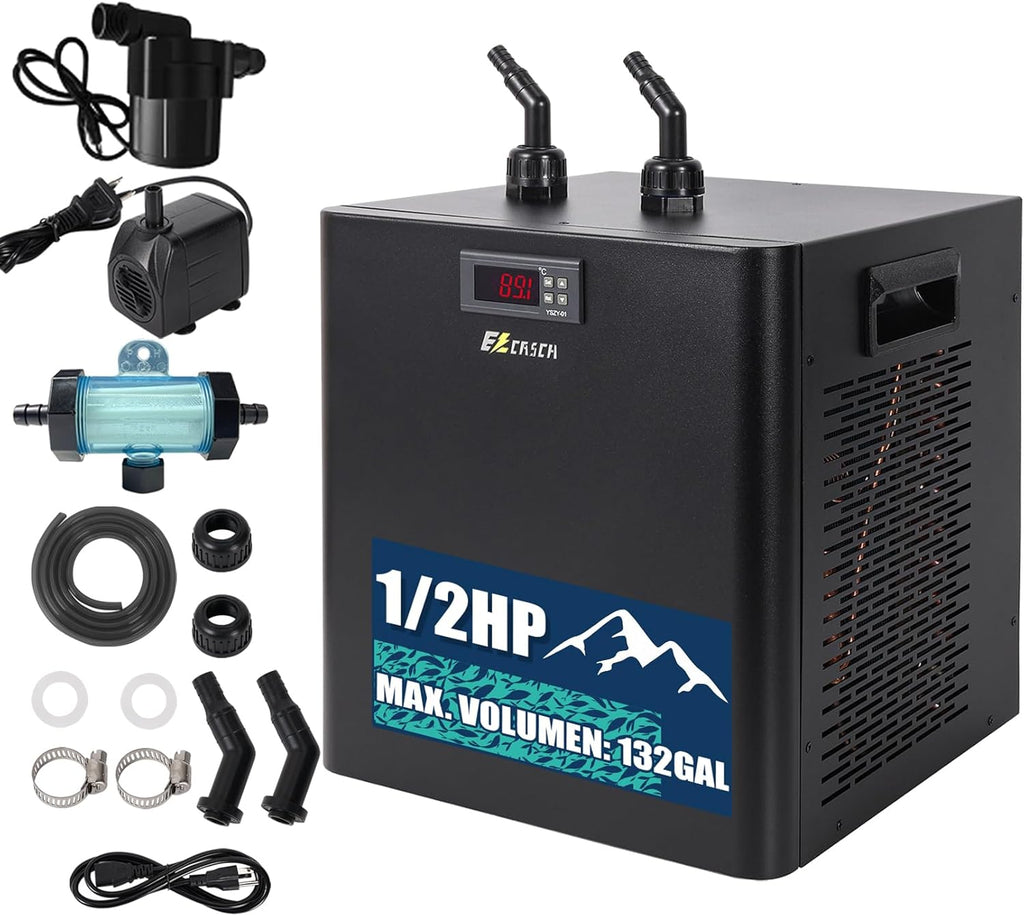 Ice Bath Water Chiller 1/2HP 132gal for Ice Bath Tubs Universal Chiller for Ice Bath with 2 Pumps and Filter Recovery Chiller for Ice Bath and Cold Plunges for Home and Outdoors Use