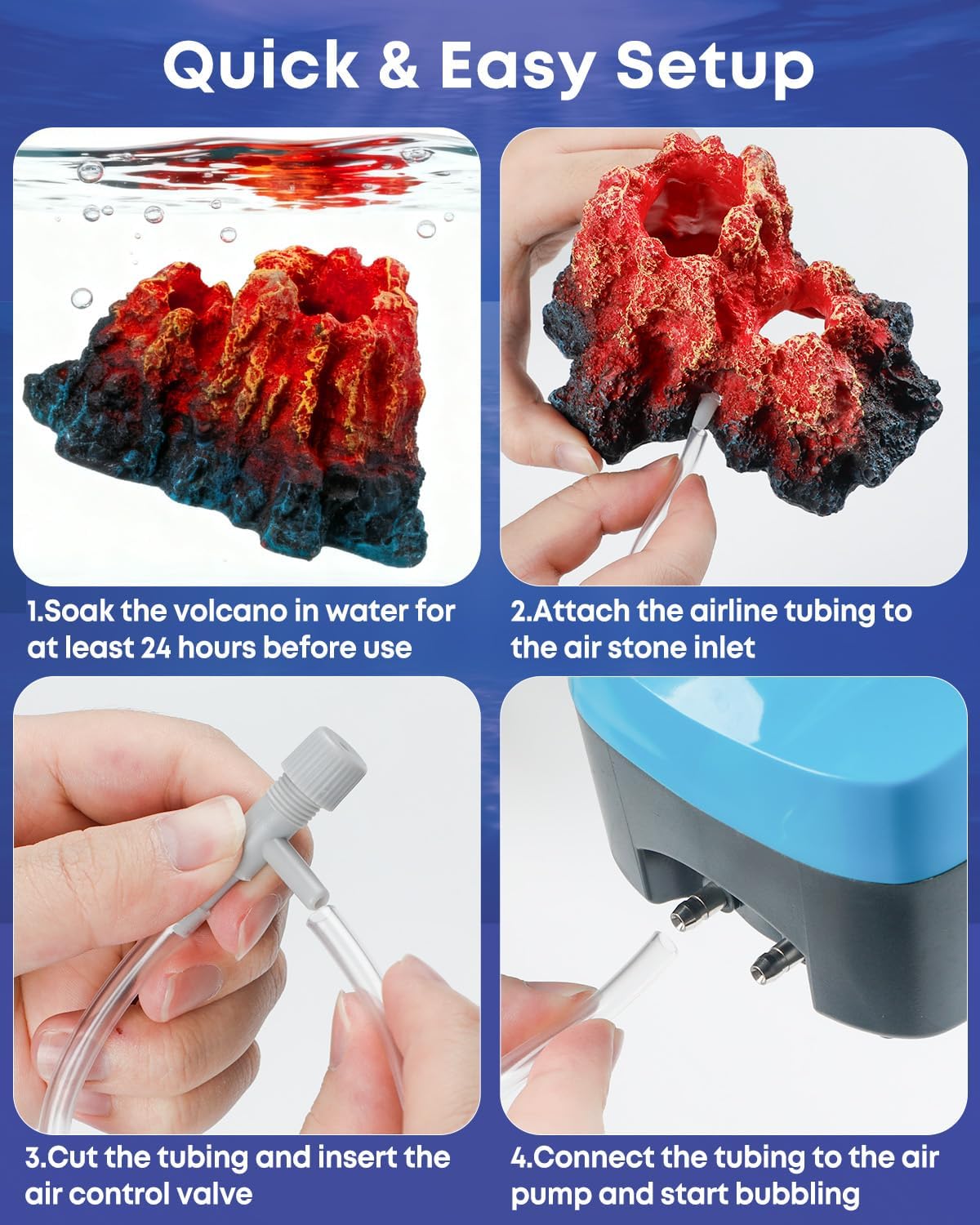 Uniclife Fish Tank Decorations, Realistic Resin Aquarium Volcano Decorations with Air Stone Bubbler, Volcano Bubbler Kit for Fish Tank Decor, Aquarium Decor with Bubbling Effect
